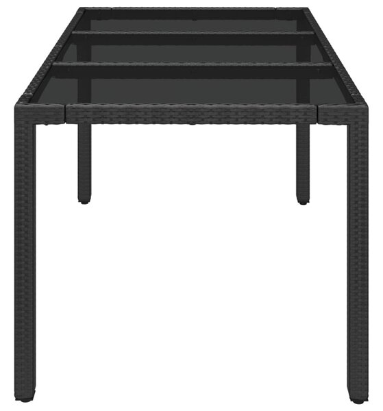 Fekete polyrattan üveglapos kerti asztal 150 x 90 x 75 cm