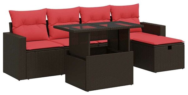 VidaXL 6 részes barna polyrattan akácfa kerti ülőgarnitúra párnákkal