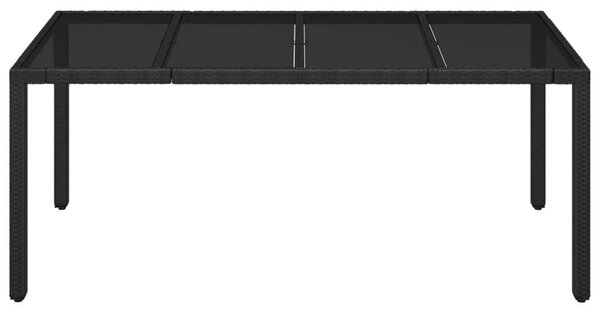 Fekete polyrattan üveglapos kerti asztal 190 x 90 x 75 cm