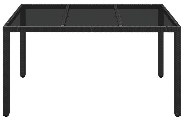 Fekete polyrattan üveglapos kerti asztal 150 x 90 x 75 cm