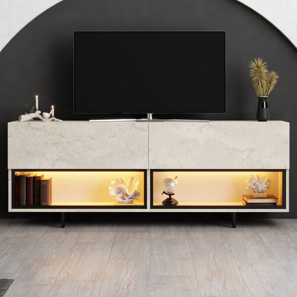 Hanah Home TV Stand Travertine Ekol Down - Travertine
