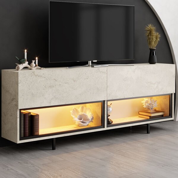 Hanah Home TV Stand Travertine Ekol Down - Travertine
