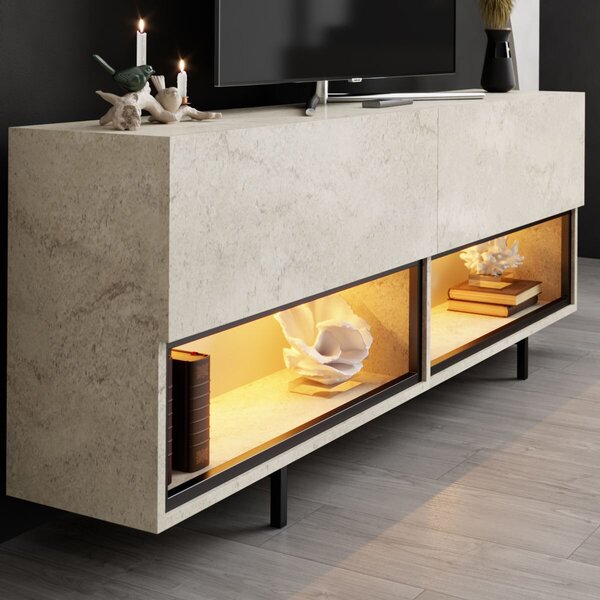 Hanah Home TV Stand Travertine Ekol Down - Travertine
