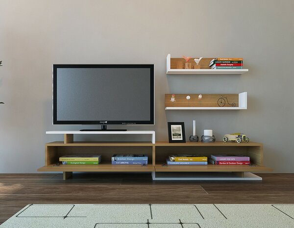 Hanah Home TV állvány, fehér/tíkfa Ayaz - Tíkfa, fehér