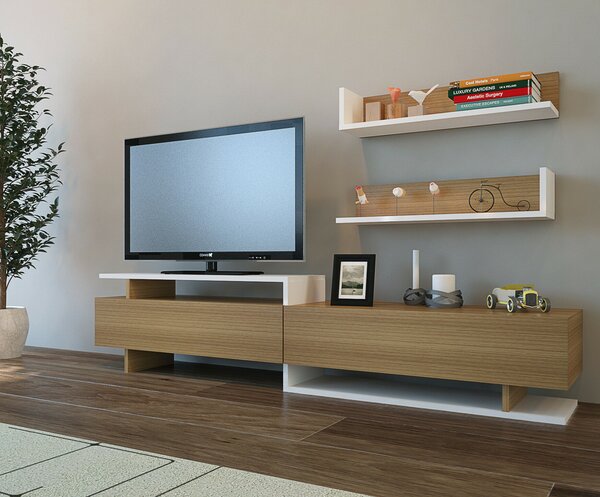 Hanah Home TV állvány, fehér/tíkfa Ayaz - Tíkfa, fehér