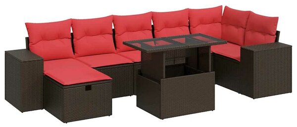VidaXL 8 részes fekete polyrattan akácfa kerti ülőgarnitúra párnákkal