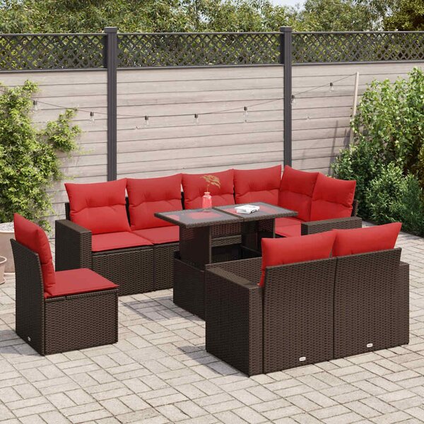 VidaXL 9 részes barna polyrattan akácfa kerti ülőgarnitúra párnákkal