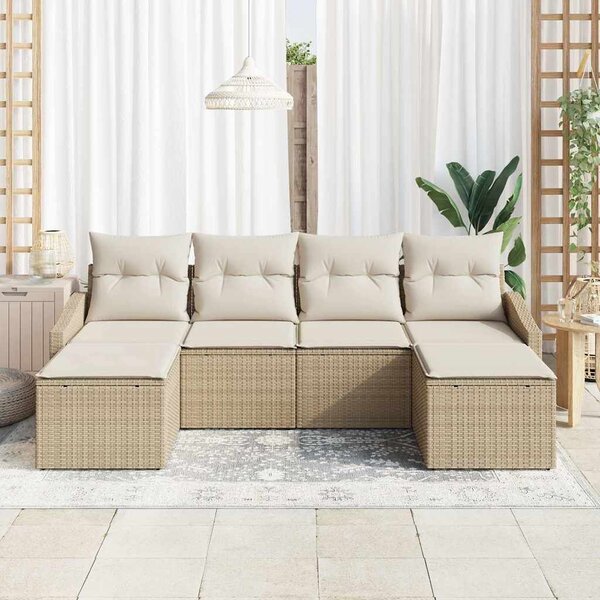 VidaXL Kanapé Szett párnával 6 pcs Bézs polirattan