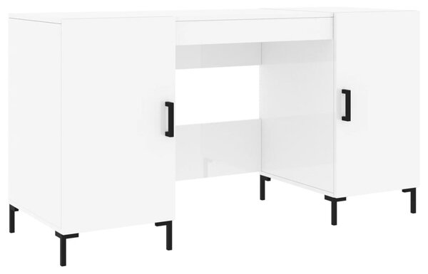 Magasfényű fehér színű szerelt fa íróasztal 140 x 50 x 75 cm