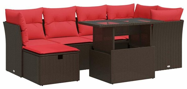 VidaXL 7 részes barna polyrattan akácfa kerti ülőgarnitúra párnákkal