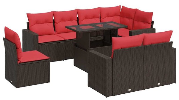 VidaXL 9 részes barna polyrattan akácfa kerti ülőgarnitúra párnákkal