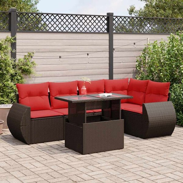 VidaXL 6 részes barna polyrattan akácfa kerti ülőgarnitúra párnával