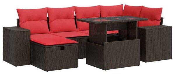 VidaXL 7 részes fekete polyrattan akácfa kerti ülőgarnitúra párnával