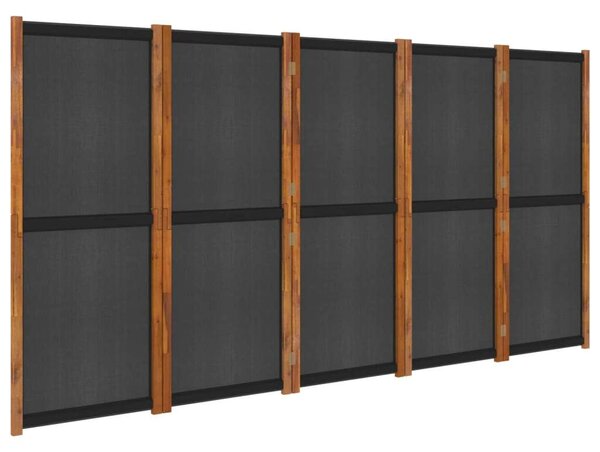 Akácfa Térelosztó - 5 Paneles - Fekete - 350x180 cm