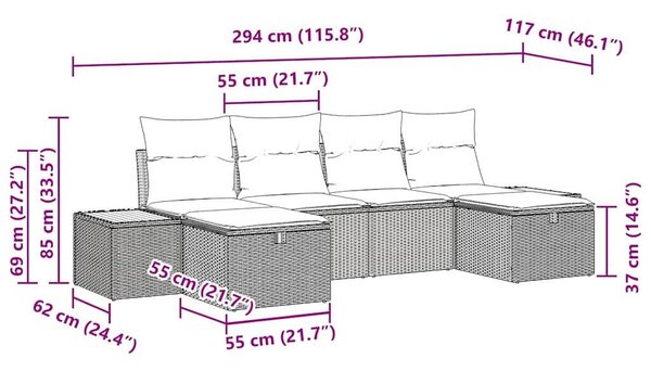VidaXL Kerti Kanapé Szett 6 db Bézs polirattan