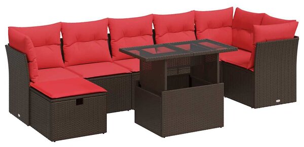 8 db barna polyrattan kerti kanapégarnitúra párnákkal