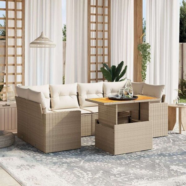 VidaXL Polyrattan Kerti Ülőgarnitúra - 7 részes - Bézs