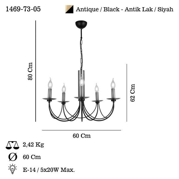 Opviq Csillár Antiquation Black Dofa - 73-05
