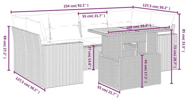 VidaXL Polyrattan Kerti Ülőgarnitúra - 7 részes - Bézs