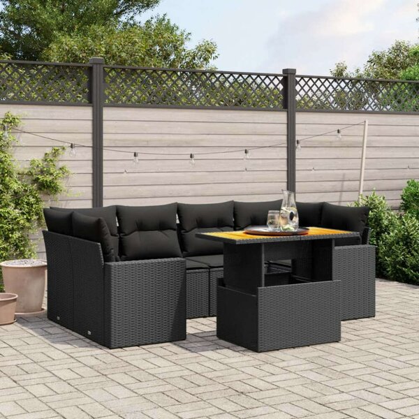Polyrattan Kerti Ülőgarnitúra - 7 részes - Fekete