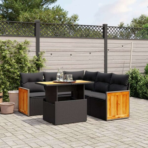 VidaXL Polyrattan Kerti Ülőgarnitúra - 6 részes - Fekete