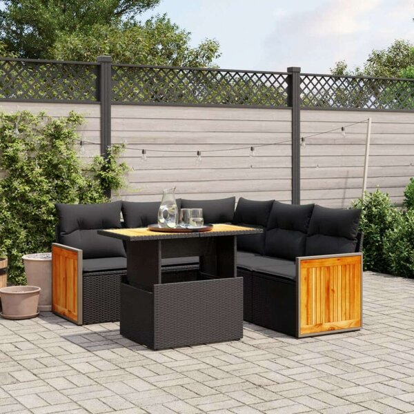 VidaXL Polyrattan Kerti Ülőgarnitúra - 6 részes - Fekete