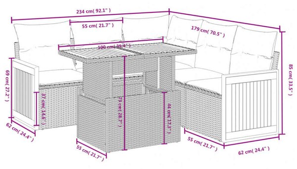 VidaXL Polyrattan Kerti Ülőgarnitúra - 6 részes - Fekete