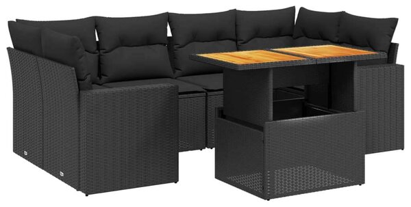 Polyrattan Kerti Ülőgarnitúra - 7 részes - Fekete