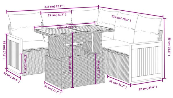VidaXL Polyrattan Kerti Ülőgarnitúra - 6 részes - Fekete