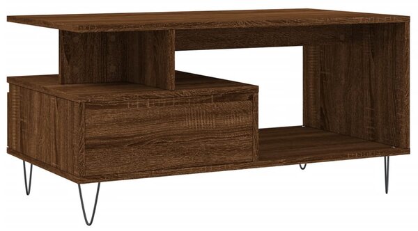 Barna tölgyszínű szerelt fa dohányzóasztal 90x49x45 cm
