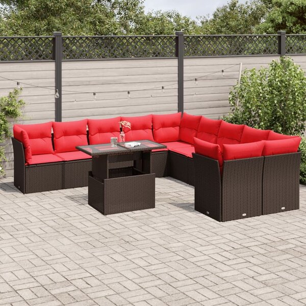 VidaXL 11 db barna polyrattan kerti kanapégarnitúra párnákkal