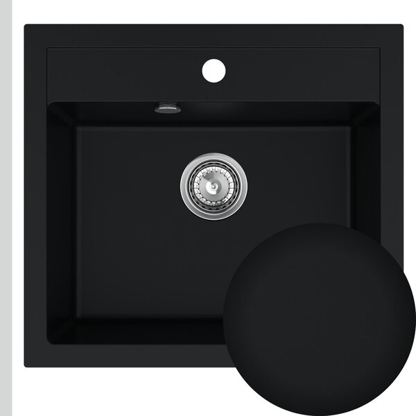 SINK Quality Mosogató Quality Ferrum, konyhai gránit mosogató 565x510x205 mm + szifon, fekete, SKQ-FER.C.1K60.X