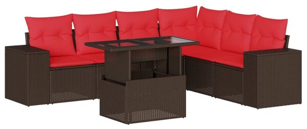VidaXL 7 db barna polyrattan kerti kanapégarnitúra párnákkal