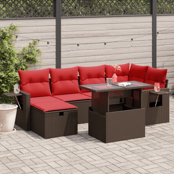 VidaXL 7 db barna polyrattan kerti kanapégarnitúra párnákkal