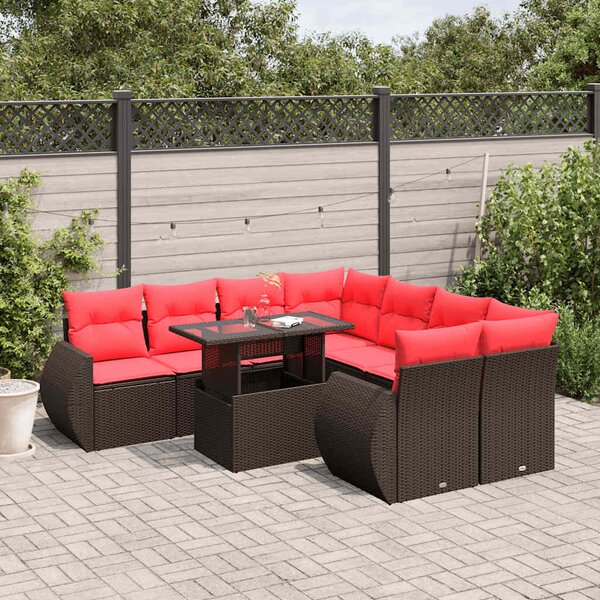 VidaXL 9 db barna polyrattan kerti kanapégarnitúra párnákkal