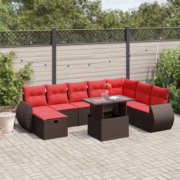 VidaXL 9 db barna polyrattan kerti kanapégarnitúra párnákkal