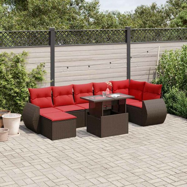 VidaXL 8 db barna polyrattan kerti kanapégarnitúra párnákkal