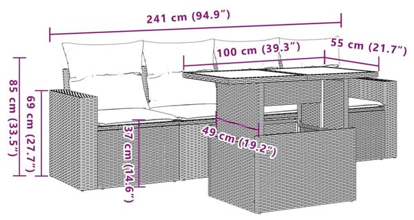 VidaXL 5 db barna polyrattan kerti kanapégarnitúra párnákkal