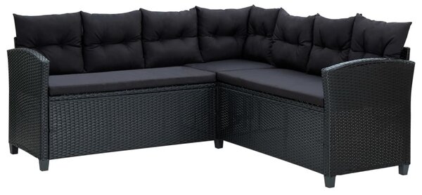 6 részes fekete polyrattan kerti bútorszett párnákkal