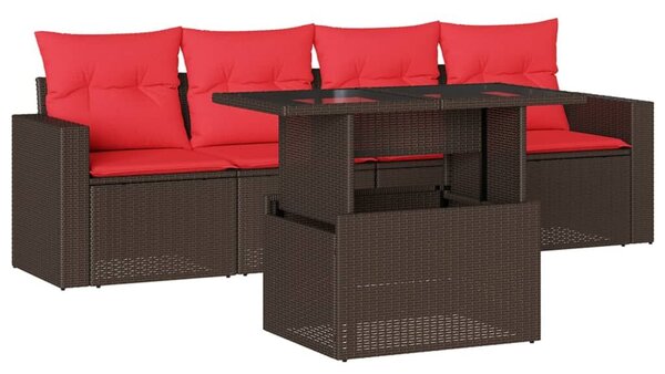 VidaXL 5 db barna polyrattan kerti kanapégarnitúra párnákkal