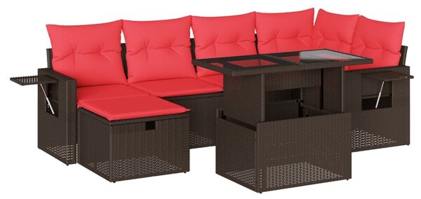VidaXL 7 db barna polyrattan kerti kanapégarnitúra párnákkal