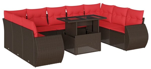 VidaXL 10 db barna polyrattan kerti kanapégarnitúra párnákkal