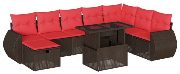 VidaXL 9 db barna polyrattan kerti kanapégarnitúra párnákkal