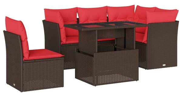 VidaXL 6 db barna polyrattan kerti kanapégarnitúra párnákkal