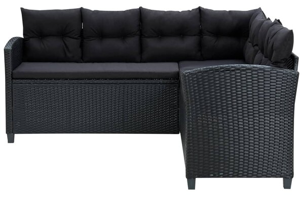 6 részes fekete polyrattan kerti bútorszett párnákkal