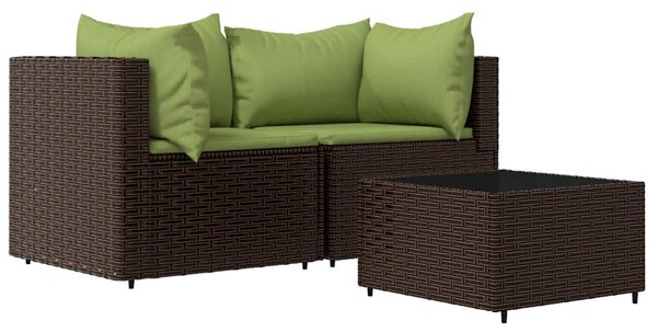 3 részes barna polyrattan kerti ülőgarnitúra párnával