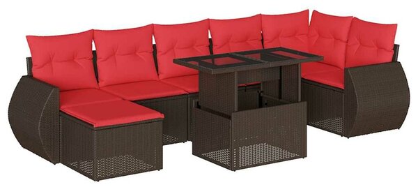 VidaXL 8 db barna polyrattan kerti kanapégarnitúra párnákkal