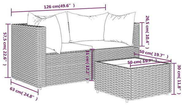 3 részes barna polyrattan kerti ülőgarnitúra párnával