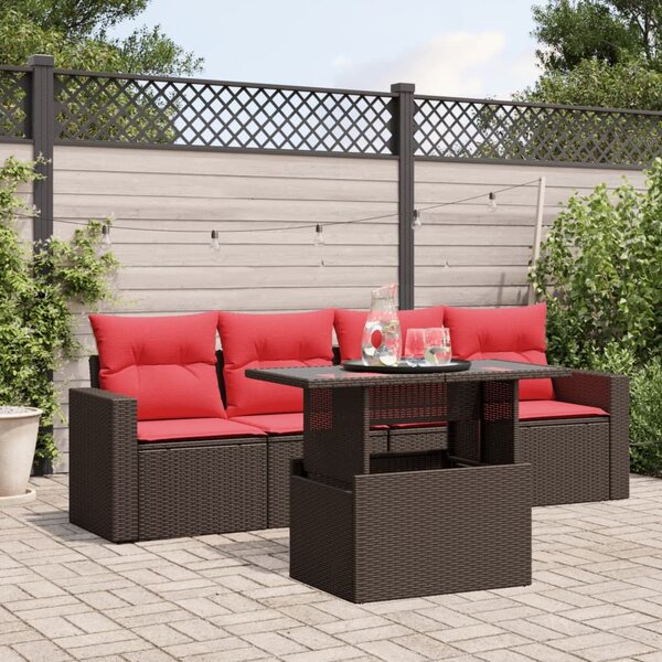 VidaXL 5 db barna polyrattan kerti kanapégarnitúra párnákkal