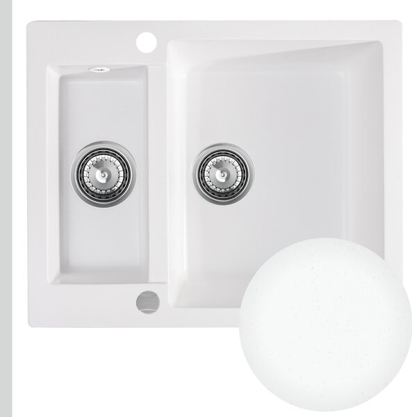 SINK Quality Mosogató Quality Ferrum, konyhai gránit mosogató 605x495x210 mm + szifon, fehér, SKQ-FER.W.5KBO.X